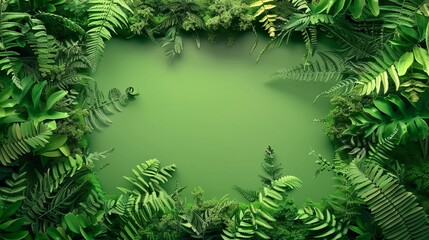Lush green tropical leaves and ferns forming a natural frame
