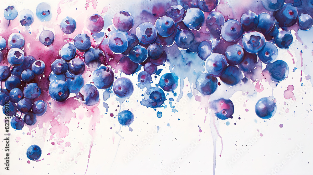 Wall mural watercolor_blueberry_on_the_white_background