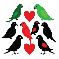 Set of lovebird animal Silhouette Vector on a white background