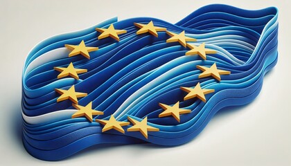 Grafisches Element mit bewegten Linien als Europafahne mit Sternen 