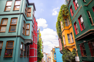 Obraz premium Fener Balat Colorful facades of houses in the old town of Istanbul, Turkey