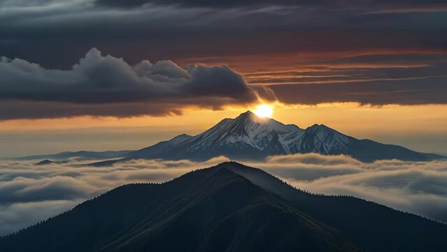 Sunrise in Mountain. Mountain Peaks With Vibrant Skies And Misty Valleys. Landscape natural beauty Scene. Travel and Tourism Adventure Extrim Theme. Agency Web banner Template.