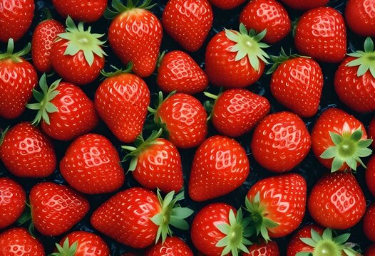 Duże i soczyste wiosenne truskawki. Tło idealne do wiosennych projekt&oacute;w