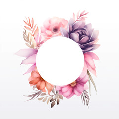Watercolor mockup floral shop logo, white background, pastel pink and purple colors