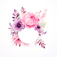 Watercolor mockup floral shop logo, white background, pastel pink and purple colors