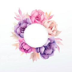 Watercolor mockup floral shop logo, white background, pastel pink and purple colors