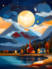 Canada Cubism Country Landscape Illustration Art	