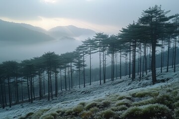 Pine Trees on a Snowy Hill