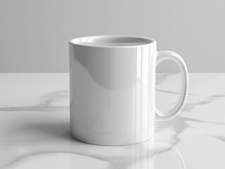 Obraz premium Close-up of a blank white mug mockup on a saucer with steam rising
