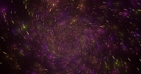 Neon streams move along curved trajectory on black