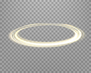 Gold magic glowing ring. Neon realistic energy flare halo ring. Abstract light effect on a transparent background. Vector illustration.