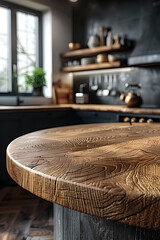 Rustic wooden kitchen table with detailed grain, Generative AI