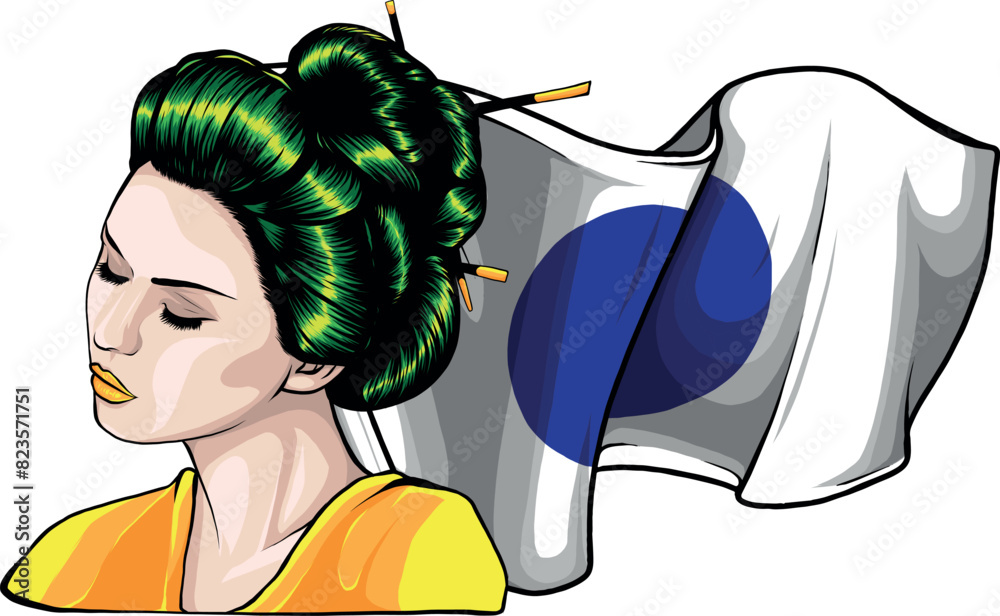 Sticker asian head woman geisha vector illustration design