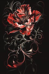 Red Flower on Black Background