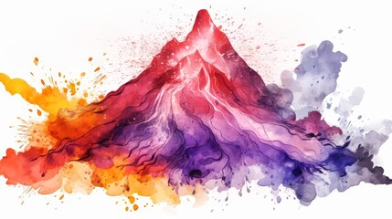 Fototapeta premium Watercolor clipart of a vibrant volcano science project erupting, isolate on white background
