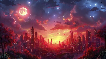 Twilight Cityscape Blending Financial Trends and Urban Development Insights, perfect for interactive financial education tools.