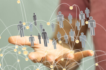 holding 3D rendering group of blue people