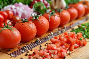 Tomatoes and Other Vegetables on a Cutting Board