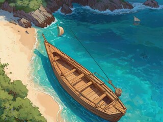 Obraz premium Tranquil Shores_A Dreamlike Beach Scene in Line Art 4