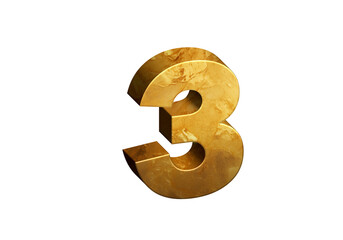 3d Gold Numbers, Alphabet Number Three made of Golden material, high-resolution image of 3d font, ready to use for graphic design purposes