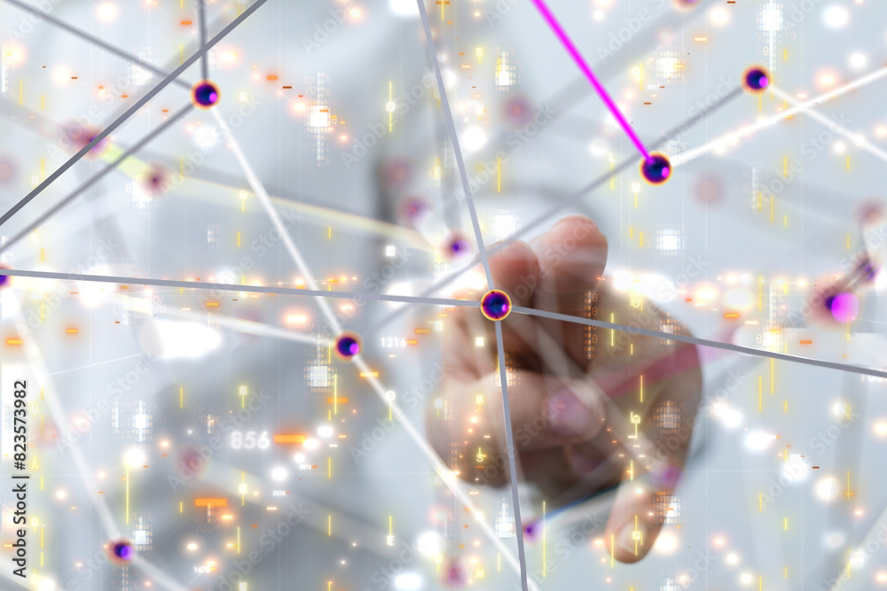 Poster Neural network 3D illustration. Big data and cybersecurity - 3d