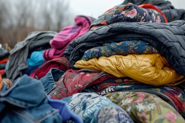 Stack of used clothes on the street