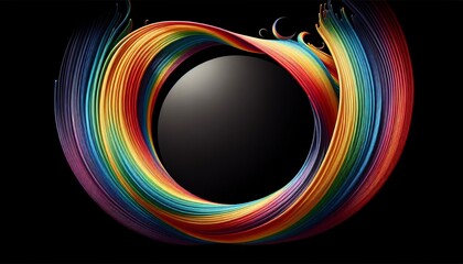 Rundes Objekt in Regenbogenfarben auf schwarzem Hintergrund, copy space, Pride, CSD