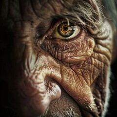 Close-Up Portrait of an Elderly Man with Wrinkled Skin and Expressive Eyes for Photography Projects and Artistic Use