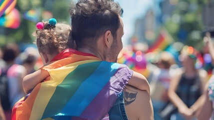 Father and Child Embrace Love and Acceptance at Pride Parade on Father's Day