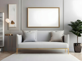 Fototapeta premium Mockup frame on the wall of living room. Luxurious apartment background with contemporary design. Modern interior design. 3D render