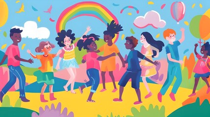 Fototapeta premium Children's Day Pride: Vibrant of a Diverse Group of Children Playing Together