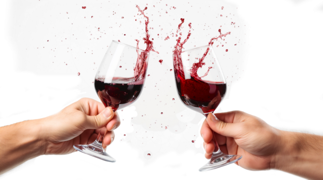Two Men Clinking Glasses of Red Wine on Transparent Background, PNG 