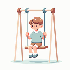 vector kid playing on a swing with a simple and minimalist flat design style