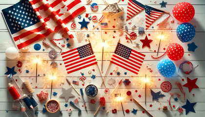 Patriotic July 4th Flat Lay on Light Background