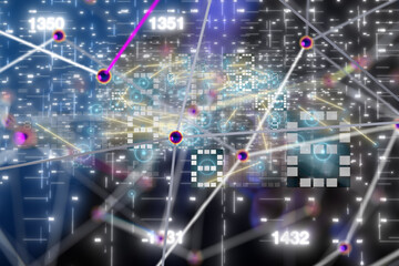 Neural network 3D illustration. Big data and cybersecurity - 3d