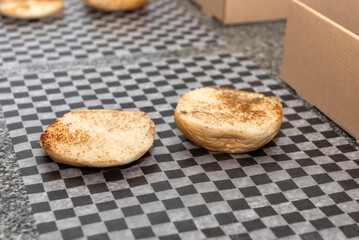 cooking, assembly and manufacturing of homemade hamburgers with ground meat and chef making the medallions step by step, the total assembly of all the ingredients