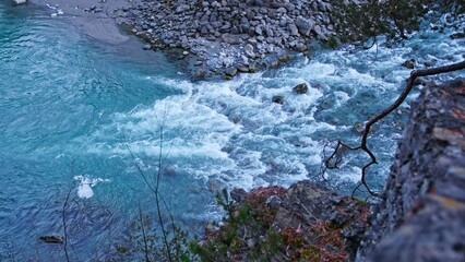 Wintertime Austria Alps Rocky Montain River Valley Landscape
