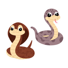 Set snake in flat style. Cartoon illustration of a cobra on a white background. Kids illustration. Symbol of the 2025 year.