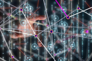 Neural network 3D illustration. Big data and cybersecurity - 3d