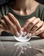 Hands using a cotton pad soaked in nail polish remover to clean off old polish