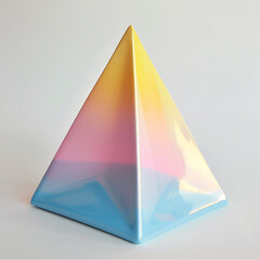 Colorful pyramid with gradient hues of blue, pink, and yellow.