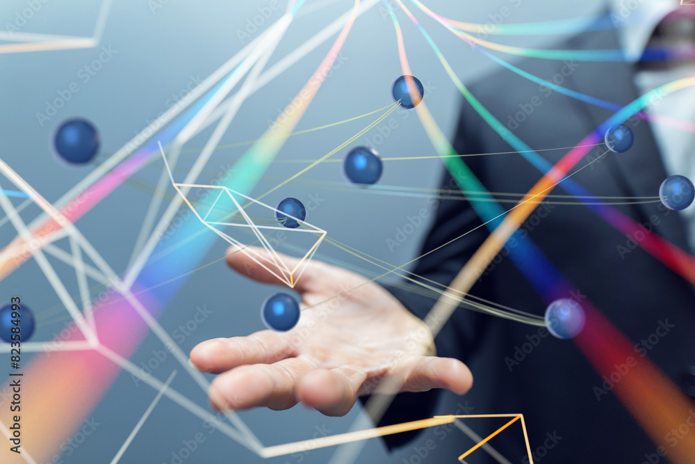 Leinwandbilder Global network. Blockchain. 3D illustration. Neural networks and artificial intelligence. Abstract