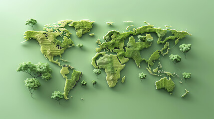 World map, climate action theme, vibrant green palette, 3D render, carbonneutral technologies