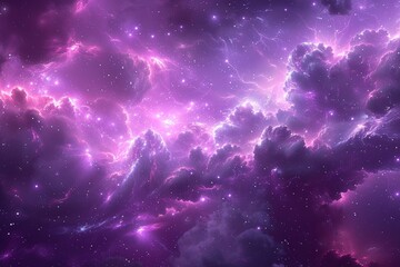 Fototapeta premium Purple Clouds and Stars in the Sky