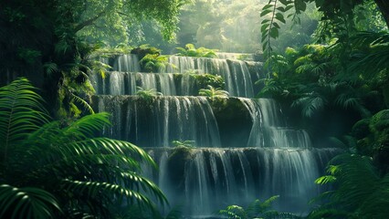 The beautiful waterfall in a lush forest