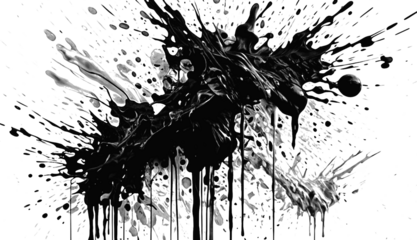 Abstract black explosion splash, paint, brush strokes, stain grunge isolated on clean, png background, Japanese art style	