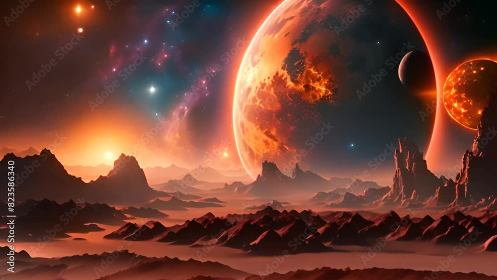 Wall mural planetary system with stars in the sky generative ai