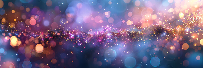 Obraz premium colored abstract background with a bokeh effect, featuring soft, out-of-focus light spots in hues of purple, blue, gold, yellow, white, silver, and pink, evoking a dreamy and calming feel