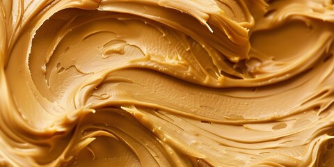 A close shot of smooth golden brown peanut butter paste a vibrant backdrop for text or product advertisement background, Generative AI.