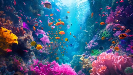 Naklejka premium Colorful fish and coral under the ocean.